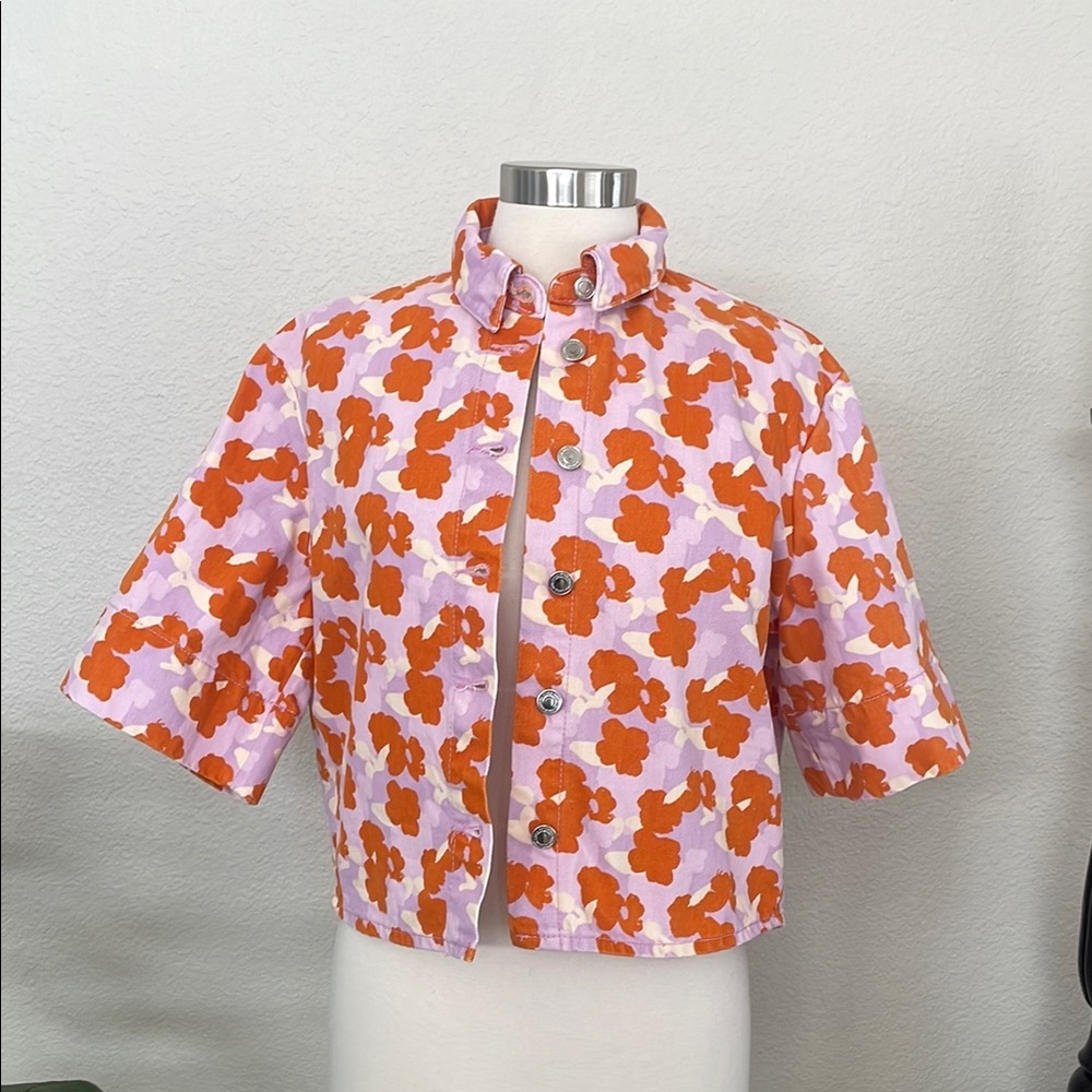 Floral Button-Up Cropped Jacket